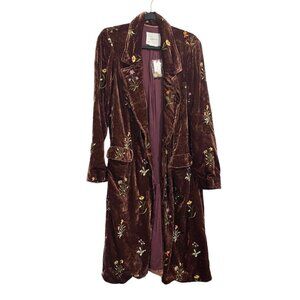 NWT Anthropologie Embroidered Velvet Duster Jacket | Size 8